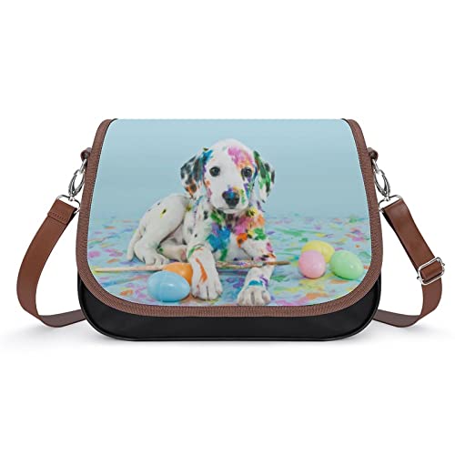 Sac bandoulière dalmatien femme en cuir - Sac de messager et porte-monnaie 31x22cm