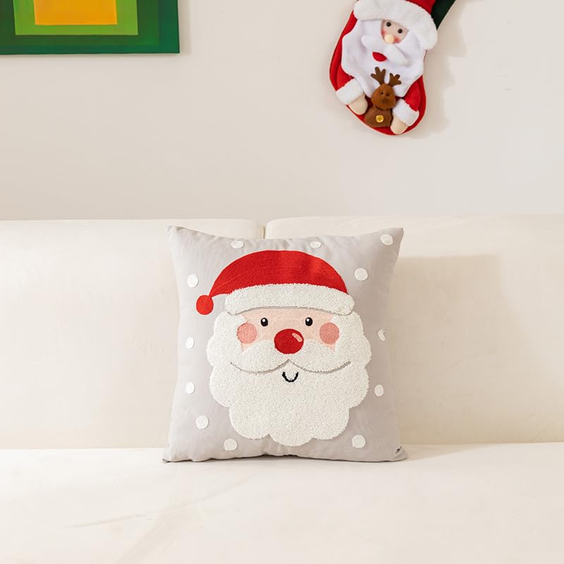 Housse de coussin Père Noël gris 45x45 lavable et durable pour canapé