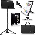 CAHAYA 5 in 1 Heightened Dual-use Sheet Music Stand & Desktop Book Stand, Height Adjustable from 31.4-67 In, Metal Portable Solid Back Including Carrying Bag, Sheet Music Folder & Clip, CY0304