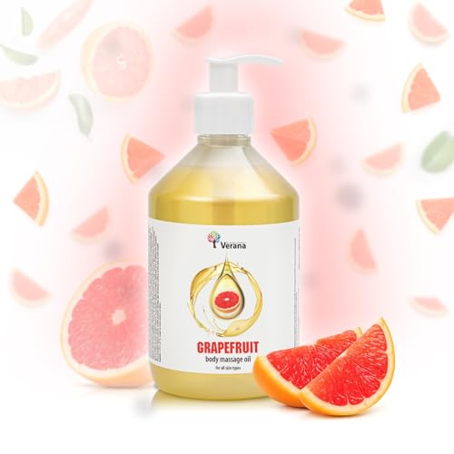 Verana Aceite de Masaje Pomelo, Natural, Para el Cuerpo, Todo tipo de Pieles, Antiestrés, Nutritivo, Relajante, Efecto Revitalizante y Estimulante, Anticelulítico, Aromaterapia (500ml)
