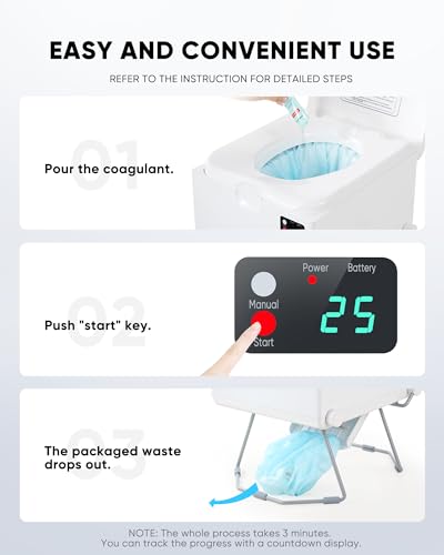 Dry Flush Toilet, Portable Toilet for Camping & Outdoor [Odorless & One-click Flushing & Self Contained] Waterless Toilet for RV, Tiny Homes, Campsite, Hospital, Vans, Boats - Thumbnail 7