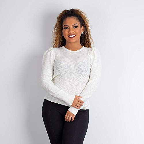 Blusa canelada de malha manga bufante Sumaré 31210 - Off white - G