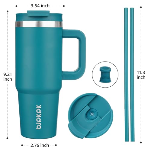 Image of BJPKPK 30 oz Insulated Tumbler With Lid And Straw Stainless Steel Tumblers Cup With Handle For Women And Men,Laguna