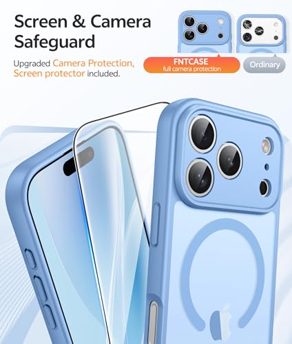 FNTCASE for iPhone 17 Pro Max Case: [Compatible with Magsafe] Translucent Matte Cases with [Full Camera Protection] [Screen Protector] Military Grade Shockproof Protective Phone Cover - Light Blue - 5