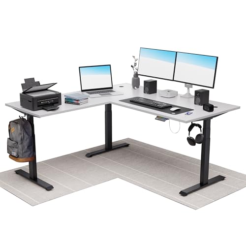 Image of Intellidesk Studio L Shaped Standing Desk Corner Electric Height Adjustable Standing Desk, Sit Stand Computer Workstation with 3-Stage Triple Motor System (Black+White, 60(M) * 30 * 60(R) Inches)