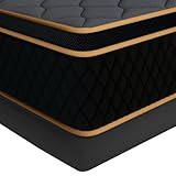Pixafog 12Inch Queen Size Mattress in a Box,Gel Hybrid Memory Foam Individually Wrapped Pocket Springs for Motion Isolation,Back Pain Relief,CertiPUR-US,Medium Firm-Black