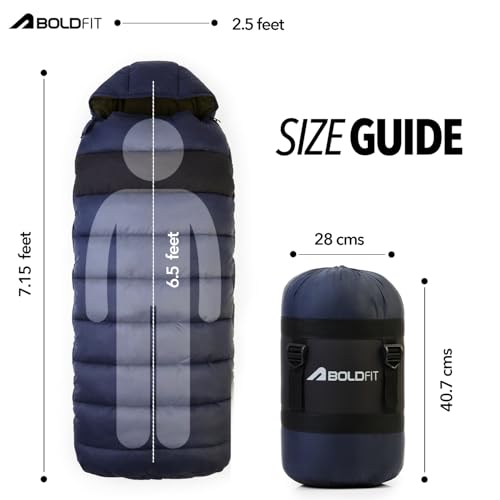 Image of Boldfit Sleeping Bag for Adults Premium Soft Padded Camping & Outdoor Travel Extreme Cold Sleep Bag for Low Temperature Upto 0C for Men & Women Upto 6'5'' Ideal for Trekking Certified - SleepMax Pro