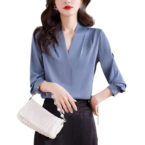 Chemisier de printemps en satin manches longues style vintage vêtement de bureau femme