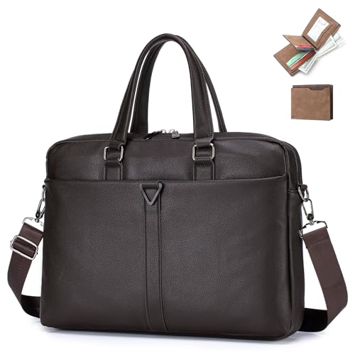 SPAHER Sacoche Cuir pour Ordinateur Portable 15.6 Pouces Imperméables avec Portefeuille Sac a Main Cartable Homme en Cuir PU Sac Bandoulière Mallette Rétro...