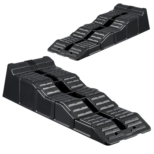 ATEK 2 Pack Campervan Levelling Ramps 5 Ton Heavy Duty Vehicle Ramps with Anti-Skid Grooves UV Resistant Wheel Chocks Non-Skid Strong & Durable Ramps for Car Motorhome RV & Trailer Caravan