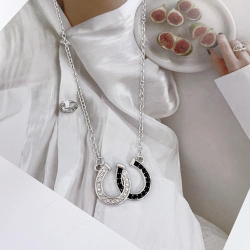 Double Horseshoe CZ Choker Necklace for Women Girls Dainty Silver Plated Lucky Clear Black Crystal U Shaped Pendant Necklaces Adjustable Chain Minimalist Fashion Trendy Jewelry Christmas Gift4