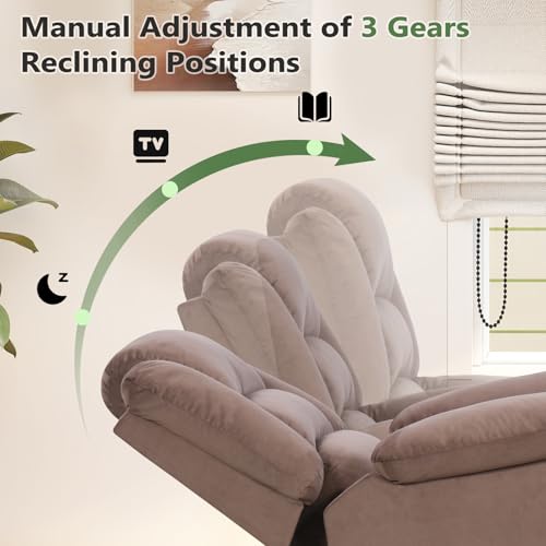 Image of ANJ Fabric Recliner Chair with Overstuffed Arm and Back, Comfy Chocolate Manual Reclining Chairs for Adults, Living Room Single Sofa Recliners