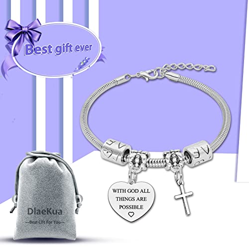 Image of DlaeKua Christian Bracelets for Women Positive Quotes Gifts Religious Gifts Baptism Presents for Daughter Granddaughter Faith Gift for Goddaughter Godson Inspirational Gift for Her Christmas Presents