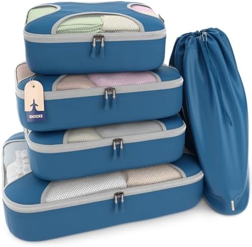 Shacke Premium 8 Packing Cubes Set - Lightweight Mesh Travel Luggage Organizers with Laundry Bag, 8-Piece Suitcase Storage System (Black) 17