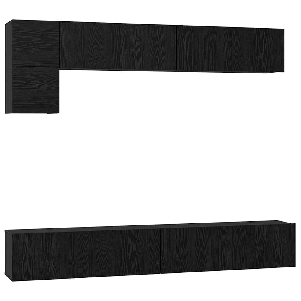 5-Piece Wall Mounted TV Cabinet Set, Black Oak | Features durable engineered wood and hinged doors, providing modern storage for living room media centers.