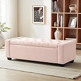 Huatean Home 48' Ottoman with Storage, Pink Storage Ottoman Bench with Safety Hinge, Upholstered Entryway Bench with Seating for Bedroom, Living Room, Holds up to 330 lb