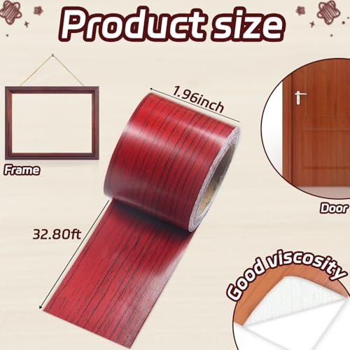 Image of Self-Adhesive Wood Repair Tape, 2 Inch X 32 Ft Red Wood Grain Tape for Furniture, Floors, Doors, Cabinets, Windows and Home Decoration 1 Roll