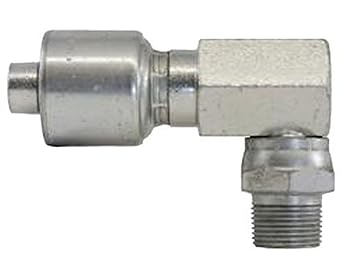 Gates 8G-8MPX90L MegaCrimp Couplings, Male Pipe Swivel, 90 Long Block, NPTF Without 30 Cone Seat, Zinc Plated Carbon Steel, 3.27", 1/2" ID
