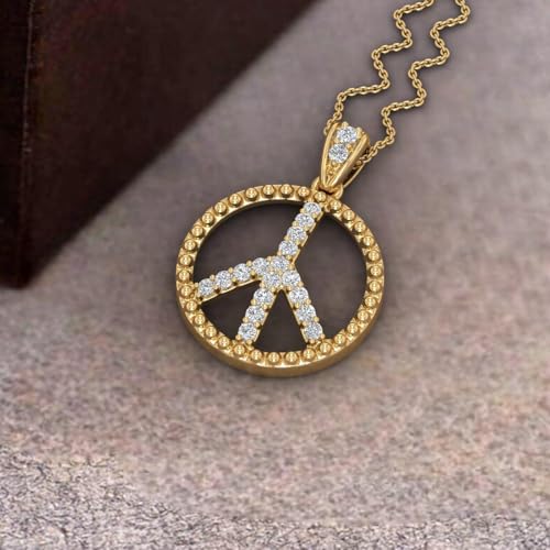 1/4 Carat Peace Sign Diamond Pendant Necklace in 925 Sterling Silver or in 18K Yellow Gold over Sterling Silver4