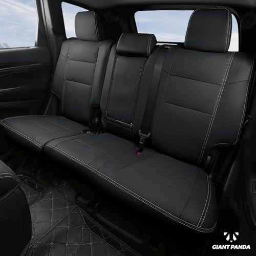 Image of GIANT PANDA Full Set Car Seat Covers Custom Fit Jeep Grand Cherokee 2011 2012 2013 2014 2015 2016 2017 2018 2019 2020 2021, Faux Leather - (Black)