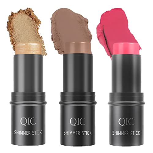 Go Ho 3Pcs Contour Stick Fack Blush Set,Cream Contour Highlighter Blush Stick 3 Colors Kit,Contouring Face Foundation Makeup For Daily Wear- Shimmer Highlighter,Rose Blush & Bronzer Shading Contour #TOP29