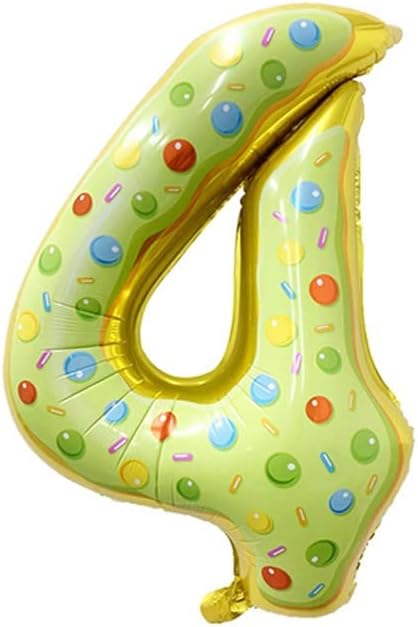 Pop The Party Number 4 Balloon, 4th Birthday Party Foil Mylar Number Four Balloons for Kid Girl Boy, Donut, 32 Inch (4 Number Multi)