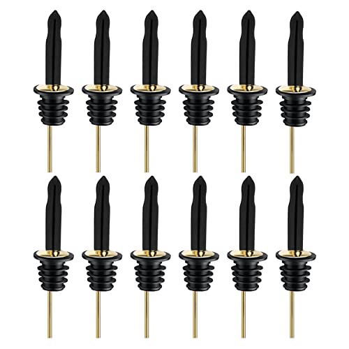 Image of Pafusen 12 Pack Liquor Bottle Pourers, Liquor Pour Spout for Liquor Bottles, Stainless Steel Olive oil Dispenser Spout, Alcohol Pourer Spouts Dust Caps Long Covers, Gold