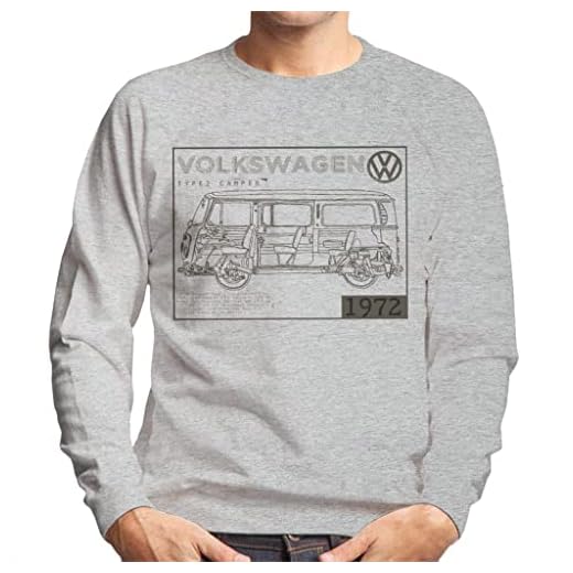 Volkswagen Typ 2 camper planer 1972 mörk text herrtröja, Gråmelange, S