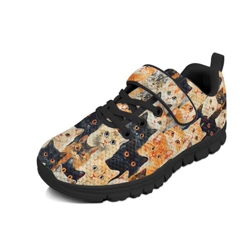 Goncariar Cool Cat Shoes Boys Running Tennis Shoes Size 1 Kids Cat Themed Slip On Sneakers Little Girls Back to School Bowling Sport Shoes Active Student Casual Shoes Black Sole