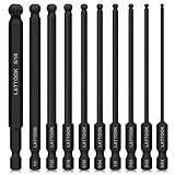 Ball End Hex Head Allen Wrench Drill Bit Set, LATTOOK 10PCS SAE 5/16” to 5/64” Ball End Hex Bit Set Allen Hex Key, Magnetic S2 Steel, 4'' Long