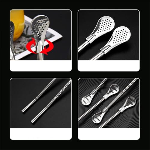 304 Food-Grade 18/8 Stainless Steel Drinking Filter Straws, Straw 7.2 inch Long Spoon Straws for Mate Tea,Coffee Stirrer Stick for Iced Tea, Cocktail, Set of 3 with 3 Cleaning Brush (silver)