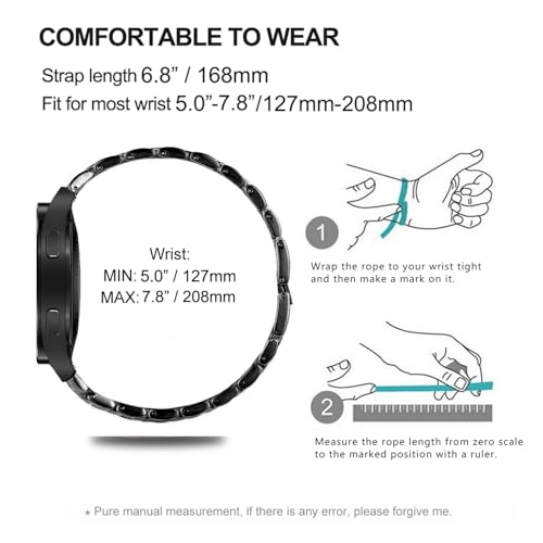 DEALELE Pasek kompatybilny z zegarkiem Samsung Galaxy Watch 7 40 mm / 44 mm, 20 mm, błyszczące metalowe paski ze strasu, z diamentowym etui ochronnym PC, zamiennik dla kobiet mężczyzn, czarny