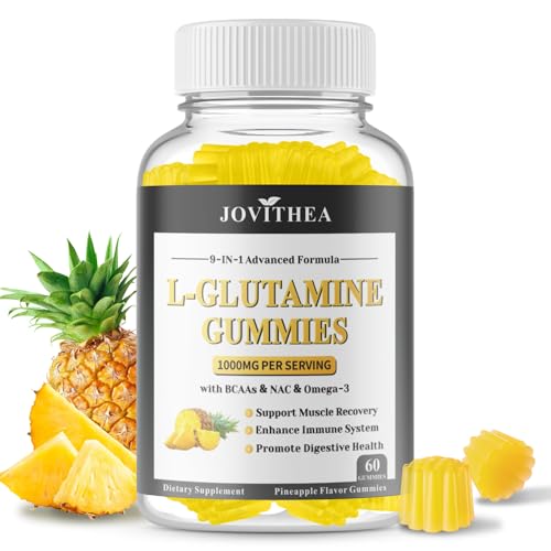 L-Glutamine Gummies 1000mg Glutamine Supplement for Women & Men with BCAAs Magnesium & NAC Support Gut Muscle Health & Immunity Vegan Non-GMO Gluten Free Keto Friendly Pineapple Flav 60Ct