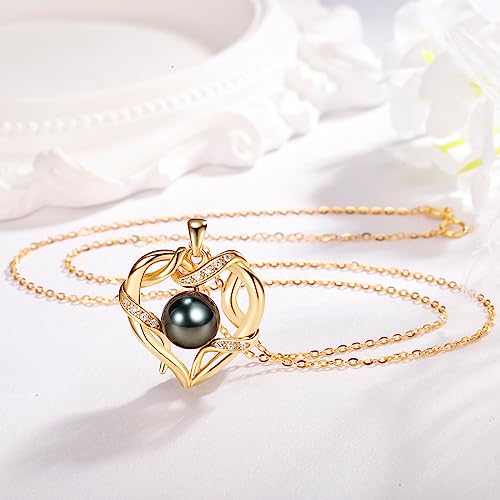 Christmas Gifts for Women- Tahitian Black Pearl- Heart Necklace- Wife Mom Girlfriend Her- Anniversary Birthday- Mothers Day Valentine's Jewelry Gifts Real 9-10mm Pearl Pendant - Image 6