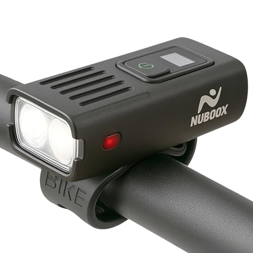 NUBOOX luz bicicleta delantera, ligera y compacta, pantalla digital, batería recargable USB C 1500 mAh, faro impermeable IPX4, foco LED 1000 lúmenes, 6 modos, linterna bici ciclismo carretera montaña