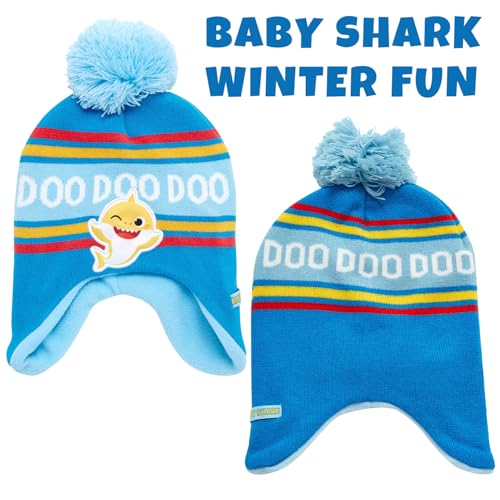 Image of Nickelodeon Boys' Baby Shark Winter Hat and 2 Pairs of Mitten Set (Toddler)