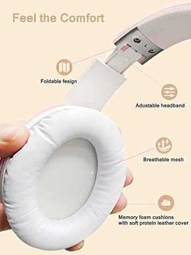 BASEMAN Active Noise Cancelling Headphones - Over Ear Bluetooth Wireless Headphones with Built-In Mic, Deep Bass Headphones for Travel, Home, Office [Comfortable Protein Ear-pads, 30H Playtime] - Pink