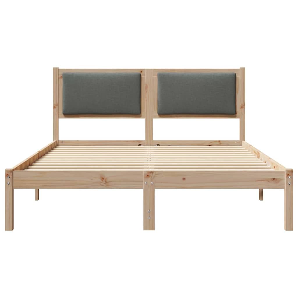 Lite drewno sosnowe Nowoczesny minimalistyczny design 135 x 190 cm Szary | Ramka łóżka Ciemnoszary 135x190 Lite Drewno Sosnowe Tapicerowane Wezgłowie Stelaż Listwy Mocna Konstrukcja