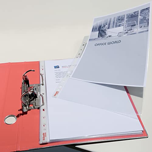 Esselte A4-Sichttaschen, 25 Klarsichthüllen für Dokumente/Papier mit universellem Abheftstreifen, Ringbücher/Heftmappen, zur Schreibtischorganisation, Colour'Breeze Serie, transparent, 628468