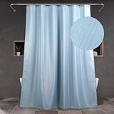 Fog Blue Fabric Shower Curtain: Light Blue Linen Textured Water Repellent Washable Light-Weight Polyester Shower Curtains for Bathroom - Solid Simple Elegant Decorative Bath Curtain Liner - 72x72
