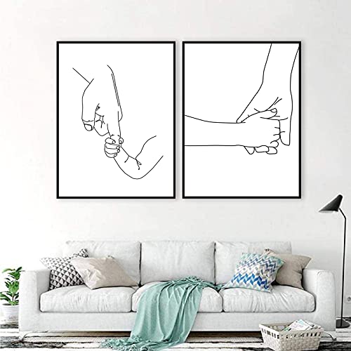 Mom & Baby Hands Line Art Prints Fashion Women Art Print Newborn Gifts Line Prints For Wall Decor Black And White Line Art Wall Decor Family Love Canvas Wall Art For Nursery Kids Room Decor Frameless (16X20Inchx2 Unframed) #TOP3