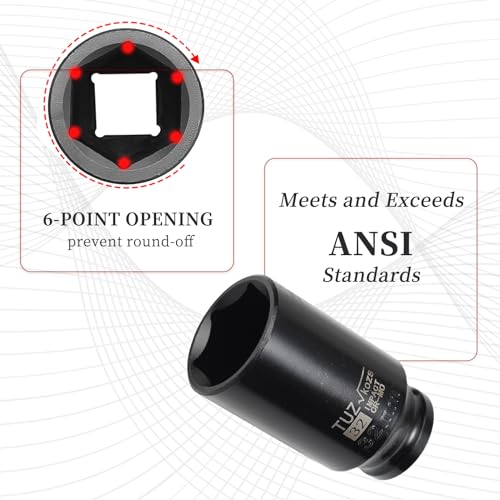 TUZkozs 1/2-Inch Drive 32mm Deep Impact Socket with 6-Point Design, Heat-Treated Chrome Molybdenum Alloy Steel, Metric，Hex Deep Socket - Thumbnail 3