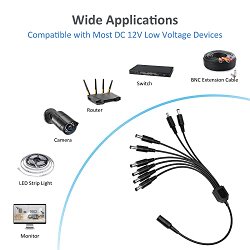 Anlink 2Pack Dc 1 Female To 8 Male 5.5Mm*2.1Mm Output Power Splitter Cable, 1 To 8 Way Y Splitter Adapter Wire For Cctv Security Cameras, Router, Led Light Strip And More (2 Pack,8 Way) #TOP5