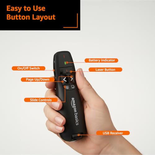 Image of Amazon Basics Wireless Laser Controller for Presentation, with USB Receiver and Battery Indicator (Battery Not Included)
