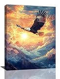 Bald Eagle Wall Art Flying Eagle Pictures Decor Mountain Sunrise Sunset Painting Canvas Prints Modern Framed Artwork for Home Bathroom Bedroom Living Room Office 12'x16'