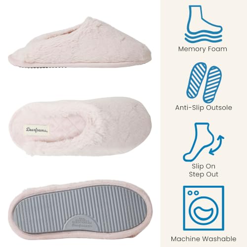Dearfoams womens Bailey Plush Furry Scuff Slipper, Dusty Pink, M