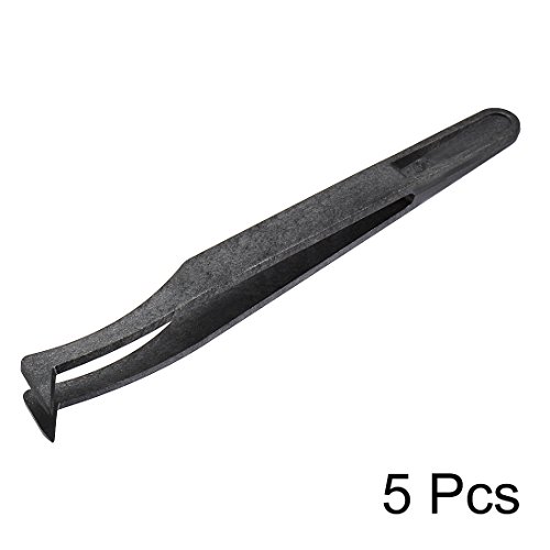 Uxcell Plastic Anti-Static Tweezers, Precision Curved Tip For Jewelry Craft Diy Beauty Electronics Repair Tool Black 5 Pcs #TOP1