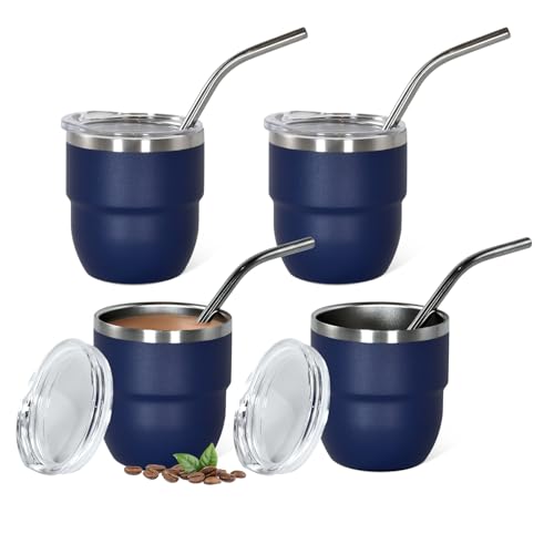 4 Oz Espresso Travel Mug: Compact, Insulated, Perfect for On-the-Go Coffee 6 4 oz Stackable Cup, 4 Pack Mini Tumbler Shot Glass with Straw and Lid, coffee mug with lid, Vacuum Insulated Espresso Coffee Cup for Espresso Machine, Navy
