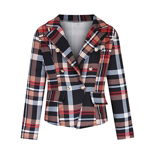 Kinrui Plaid Blazer Jacket For Women Business Casual Long Sleeve Cardigan Top Buttons Down Jacket Coat #TOP3