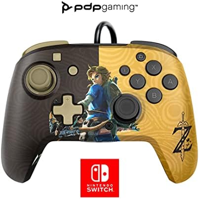 PDP Gaming Faceoff Deluxe+ Wired Switch Pro Controller - Zelda Breath of the Wild - Link - Gold / Black - Official Licensed Nintendo - Customizable buttons and paddles - Ergonomic Controllers